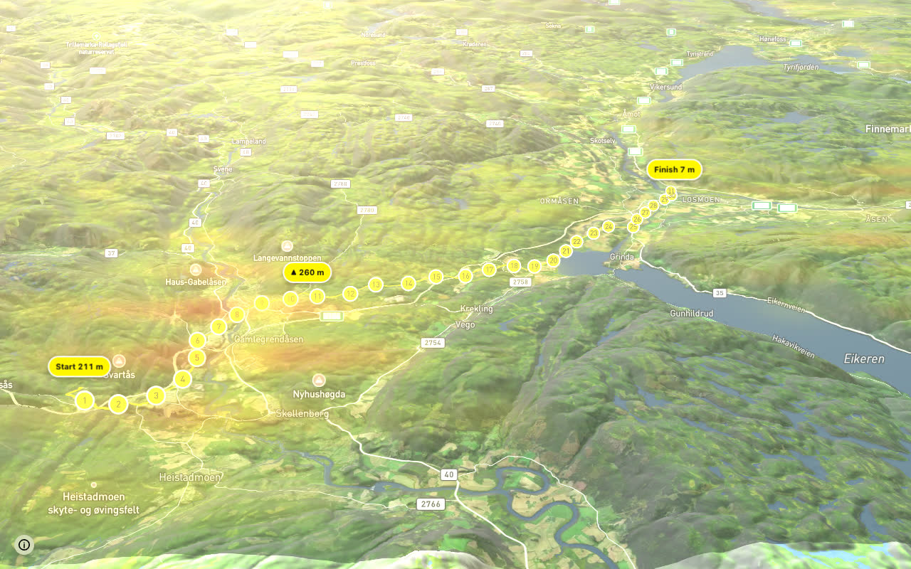 Sølvveien seen over 3D terrain