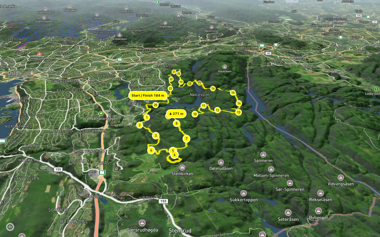 Terrengsykkelrittet 2016 seen over 3D terrain