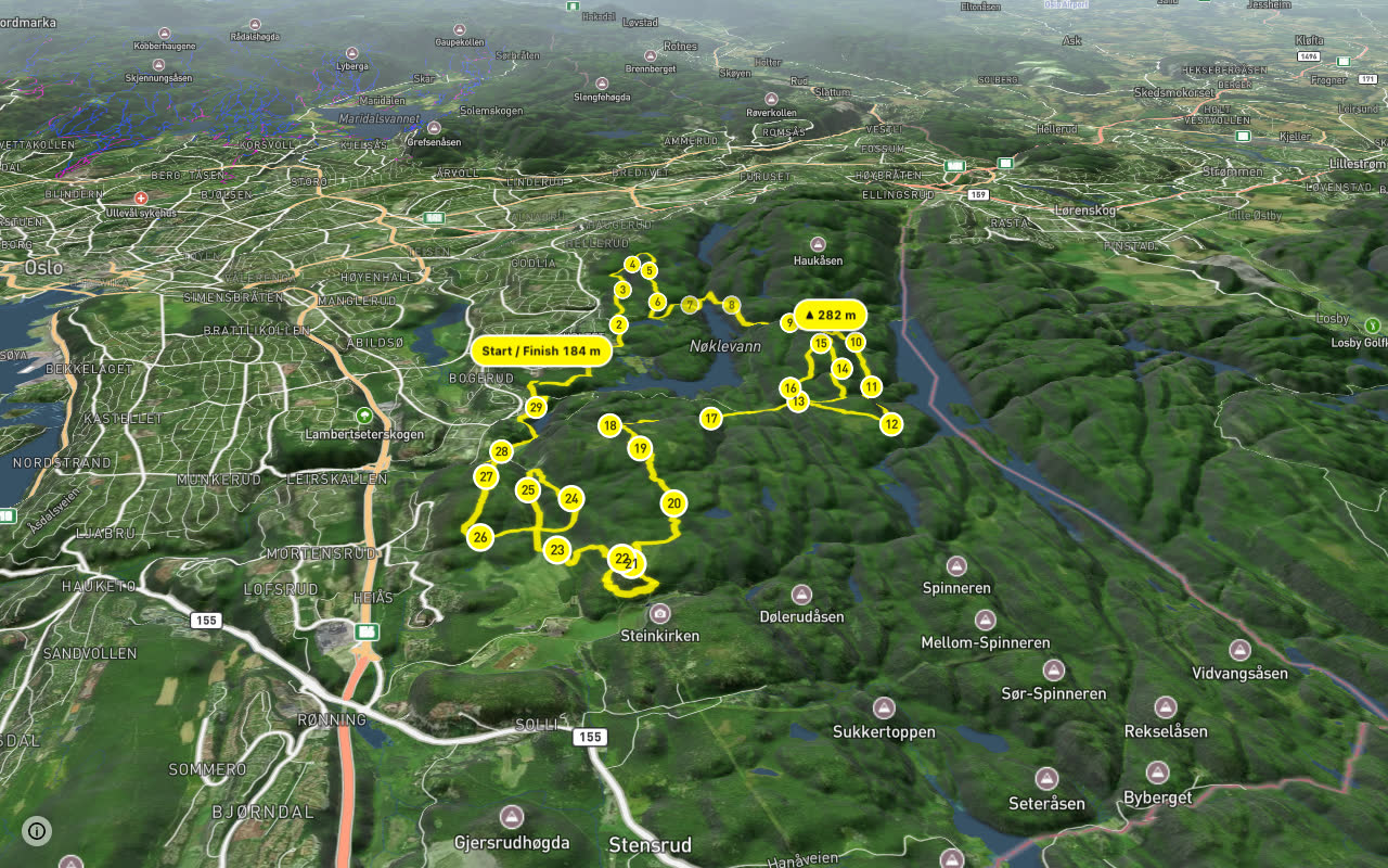 Terrengsykkelrittet 2017-2019 seen over 3D terrain