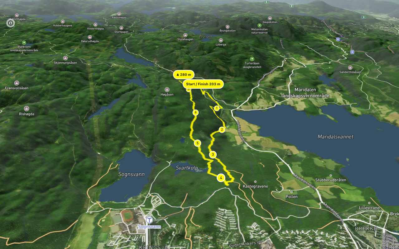 Ullevålseterveien – Ankerveien 8 km loop seen over 3D terrain