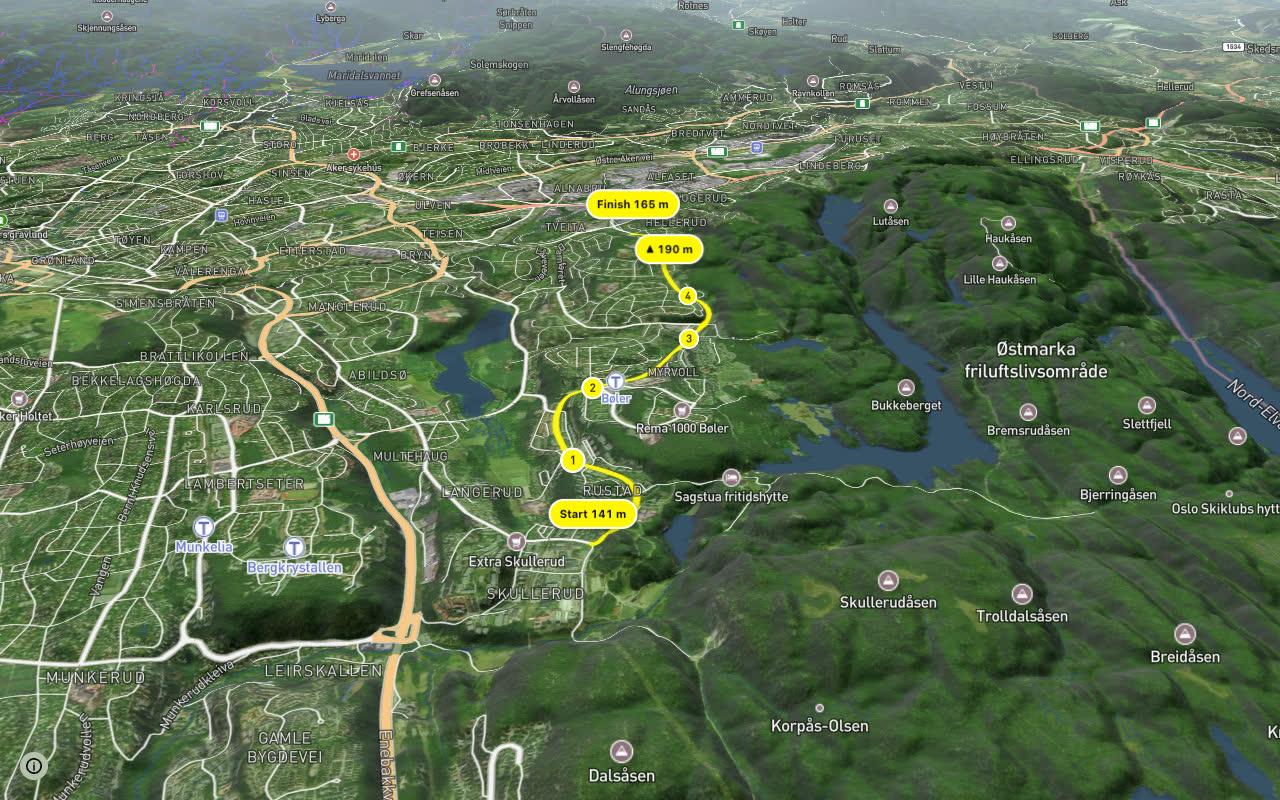 Ytre Ringvei (sykkelrute) seen over 3D terrain