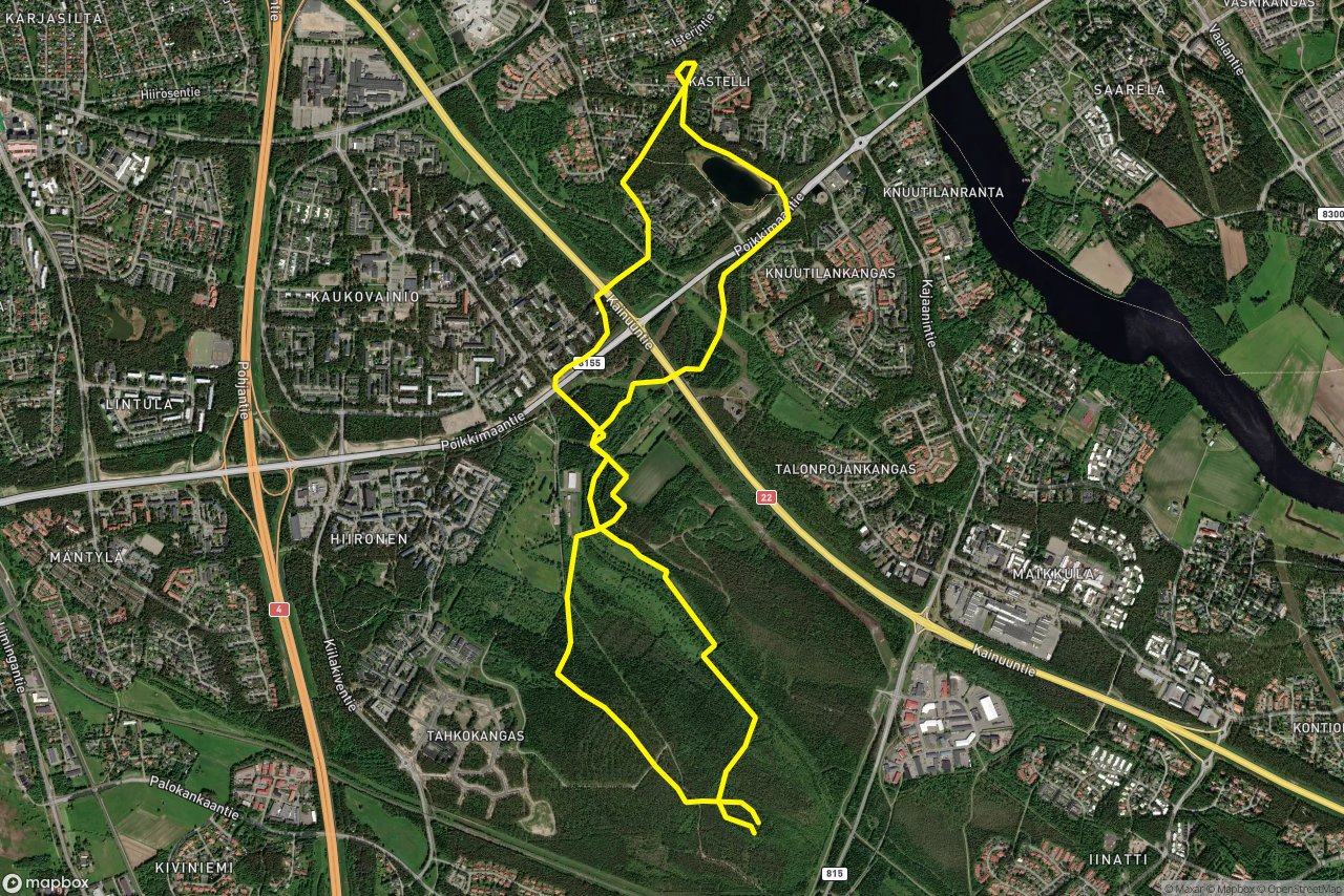 Kalhutie – Kuntorata Raksila-Kaukovainio 9 km loop seen over 3D terrain