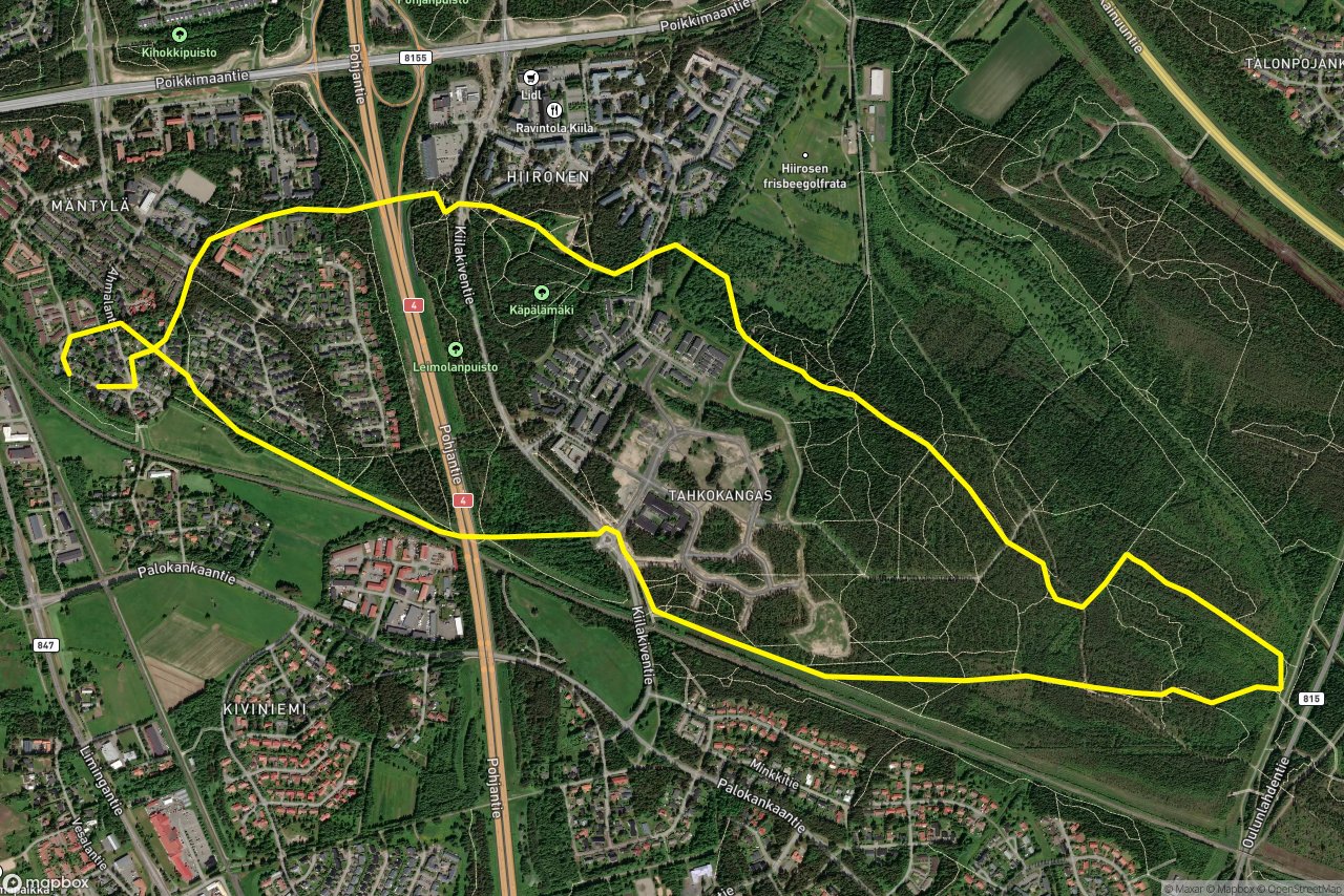 Kuntorata Kaukovainio-Hiironen – Siilitie 8 km loop seen over 3D terrain