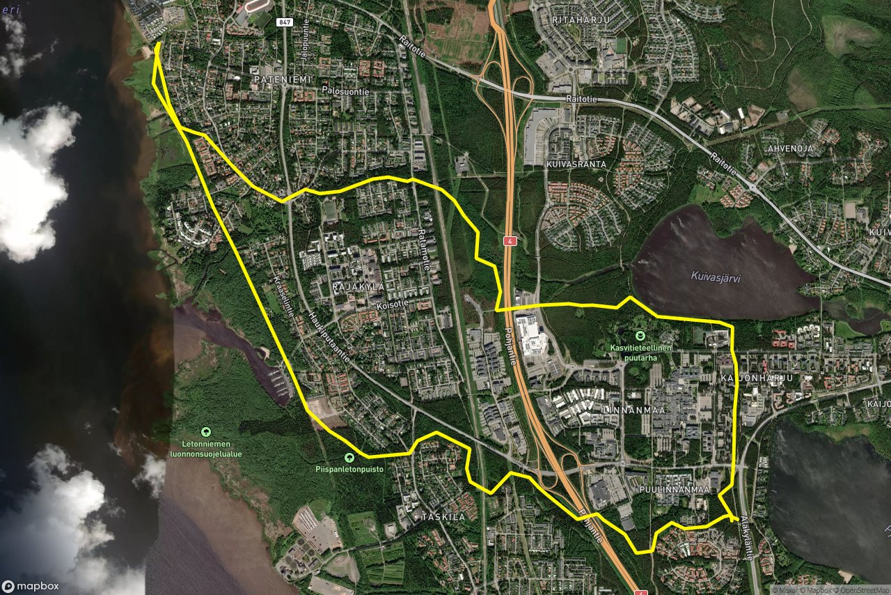 Pateniementie – Keulapolku 15 km loop seen over 3D terrain