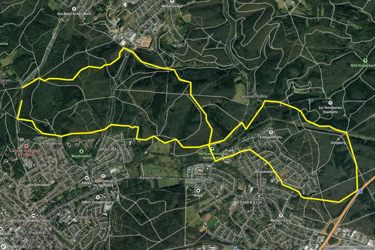Am Glashüttenflur – Mühlstraße 16 km loop seen over 3D terrain