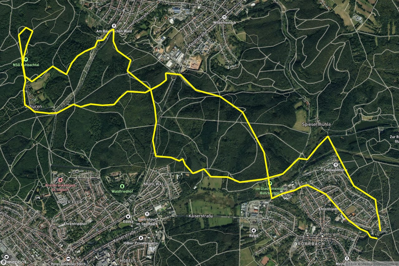 Am Glashüttenflur – Mühlstraße 18 km loop seen over 3D terrain