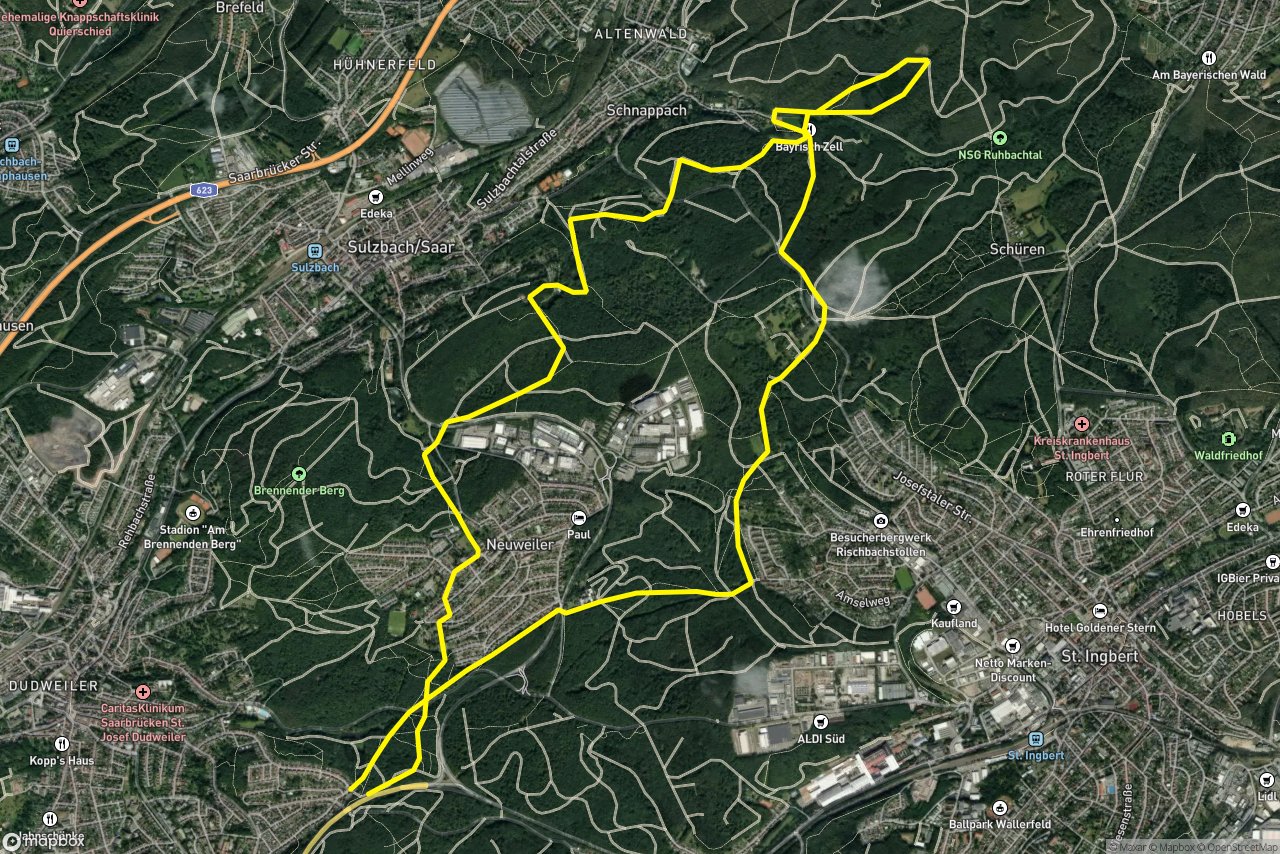 Hochstraße – Schürer Weg 16 km loop seen over 3D terrain