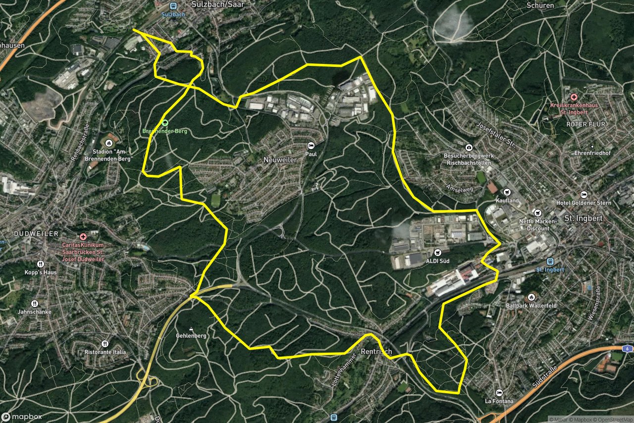 Schützenstraße – Ullmeng 19 km loop seen over 3D terrain