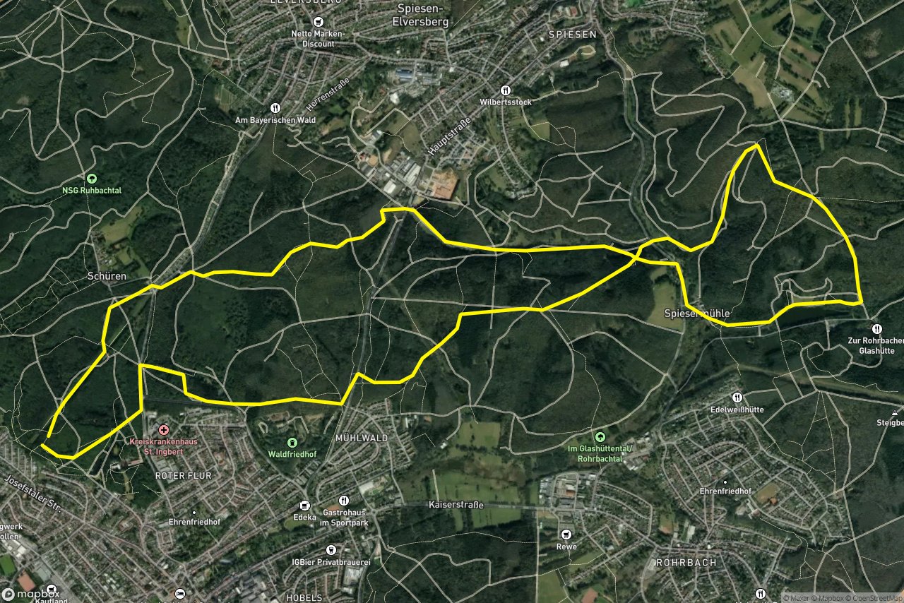 Spiesermühle – Hauptstraße 15 km loop seen over 3D terrain