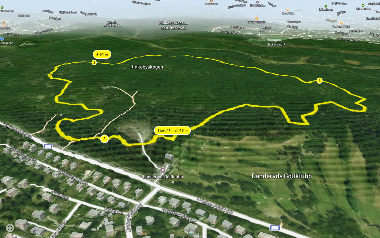 Blå MTB-slingan seen over 3D terrain