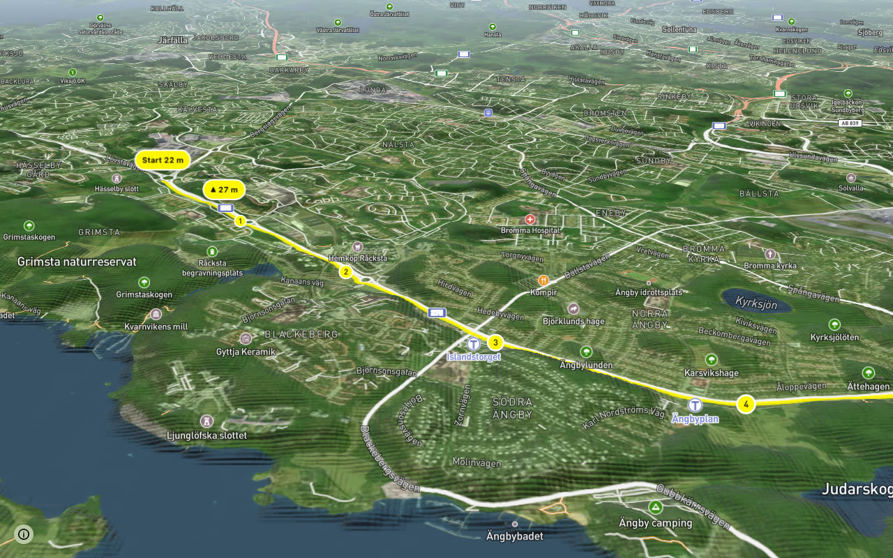 Cykelstråk med extra hög standard seen over 3D terrain