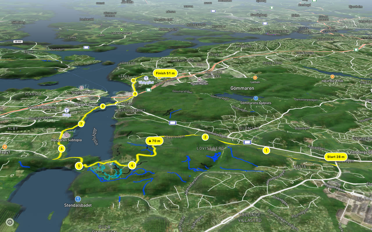 Huddinge cykelturnät (1) seen over 3D terrain