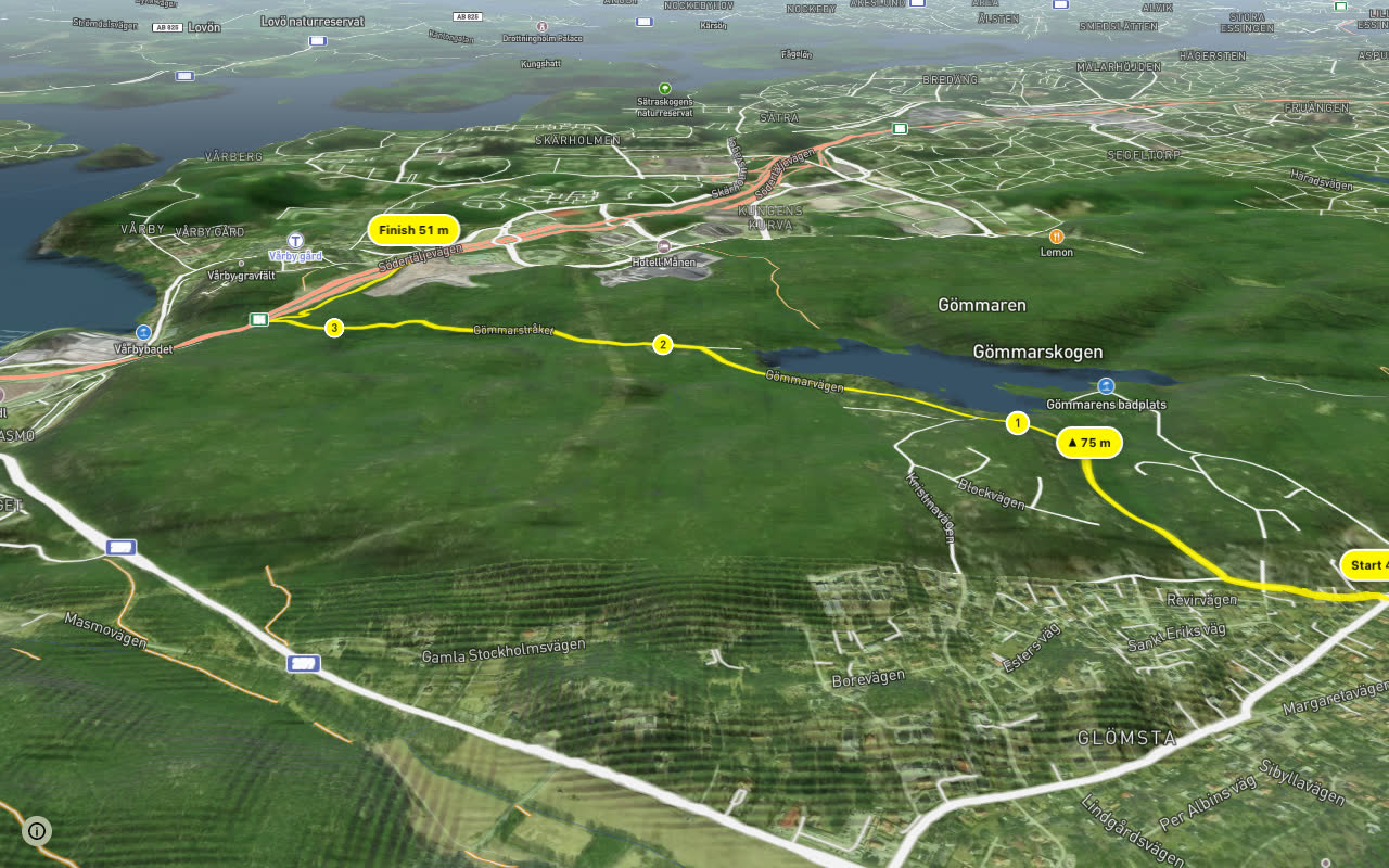 Huddinge cykelturnät (2) seen over 3D terrain