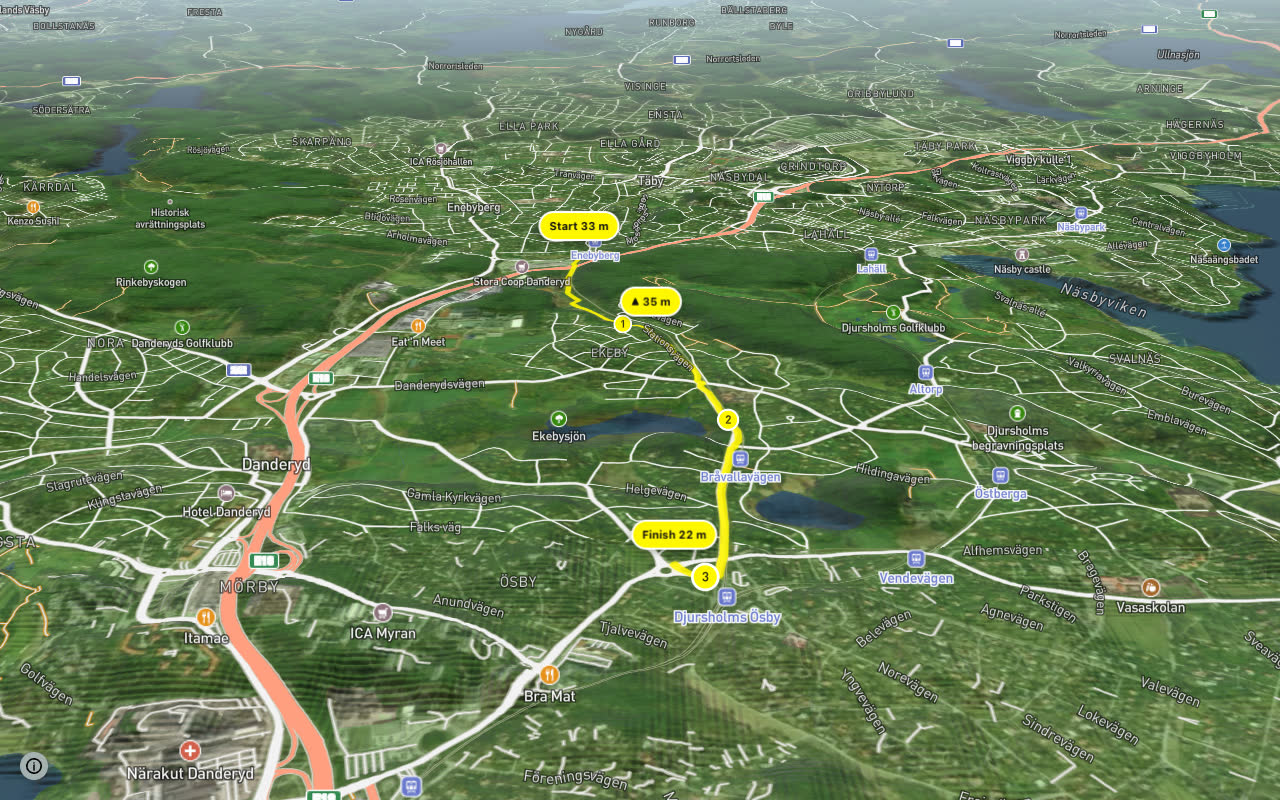 Huvudcykelstråk längs Ösbyvägen seen over 3D terrain