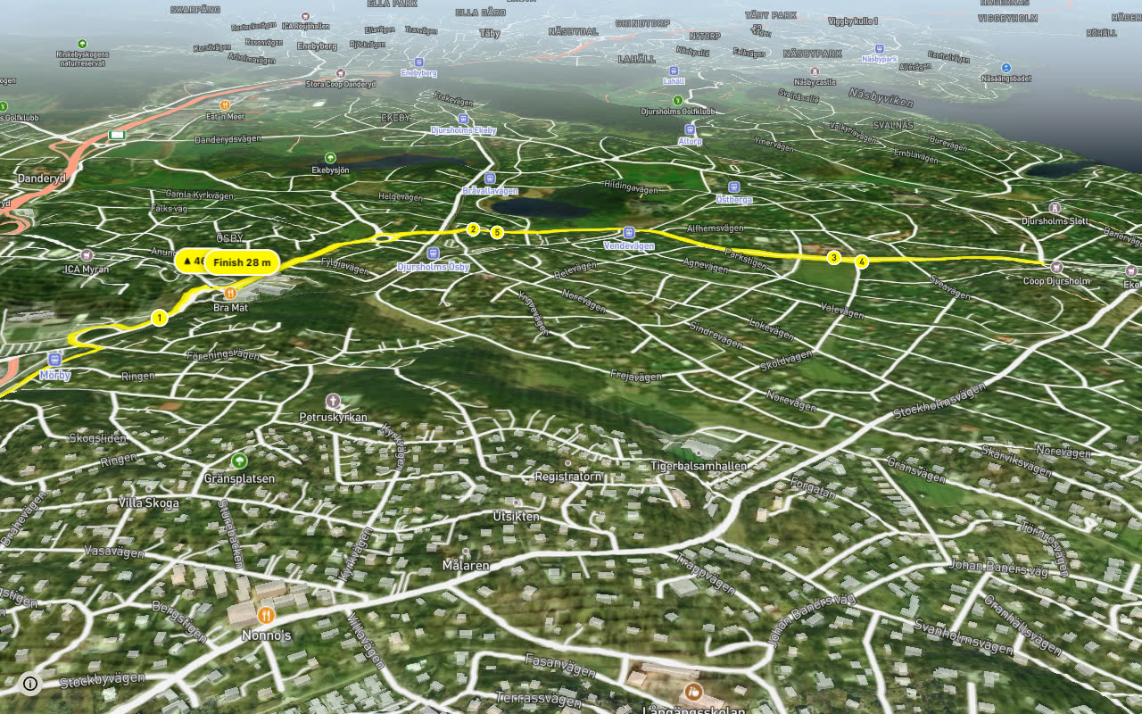 Huvudcykelstråk längs Vendevägen seen over 3D terrain