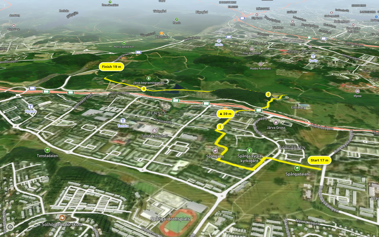 Järva cykelled (13) seen over 3D terrain