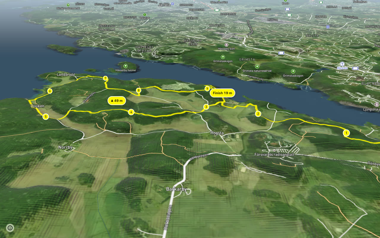 Lovö-spåret seen over 3D terrain