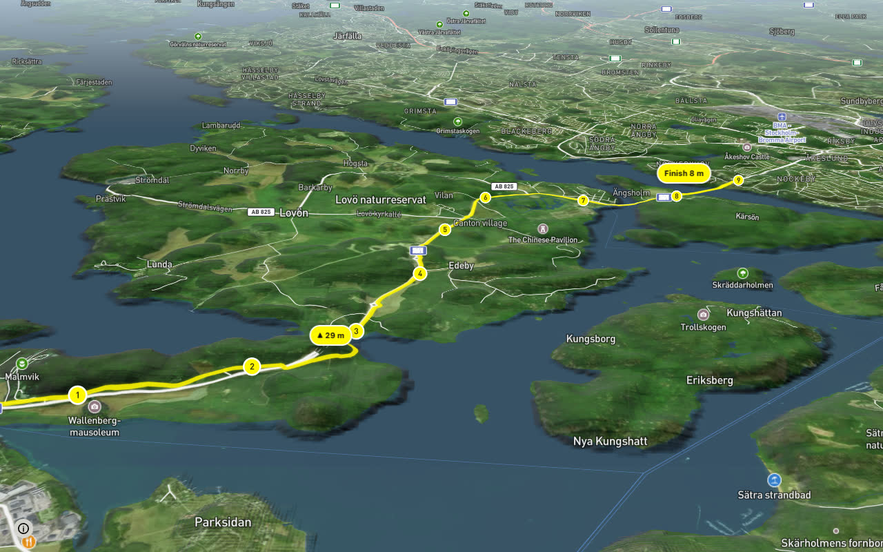 Mälardalsleden seen over 3D terrain