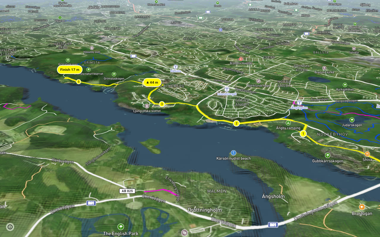 Mälardalsleden seen over 3D terrain