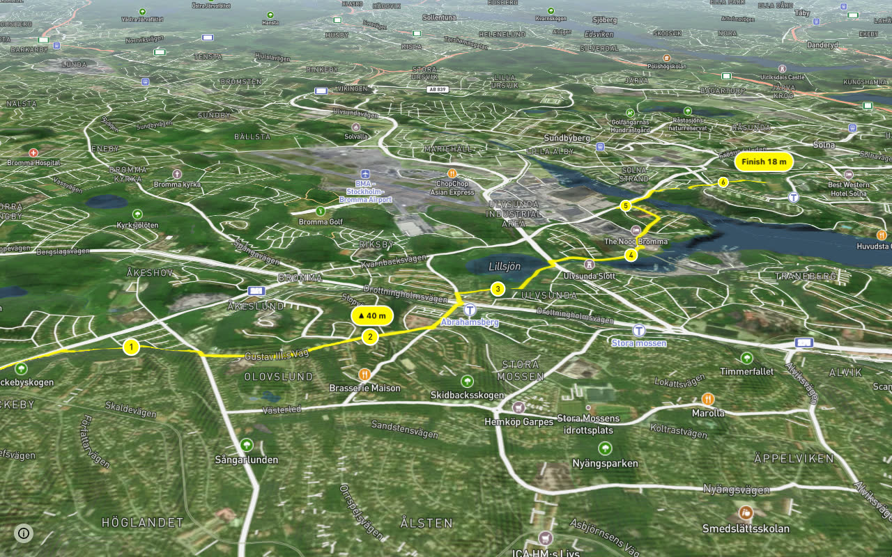 Mälardalsleden seen over 3D terrain