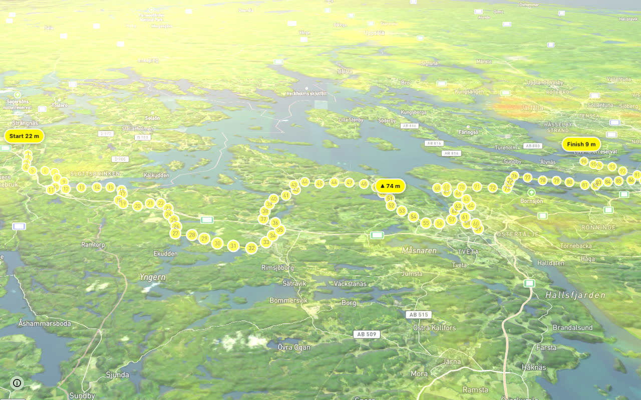 Mälardalsleden seen over 3D terrain
