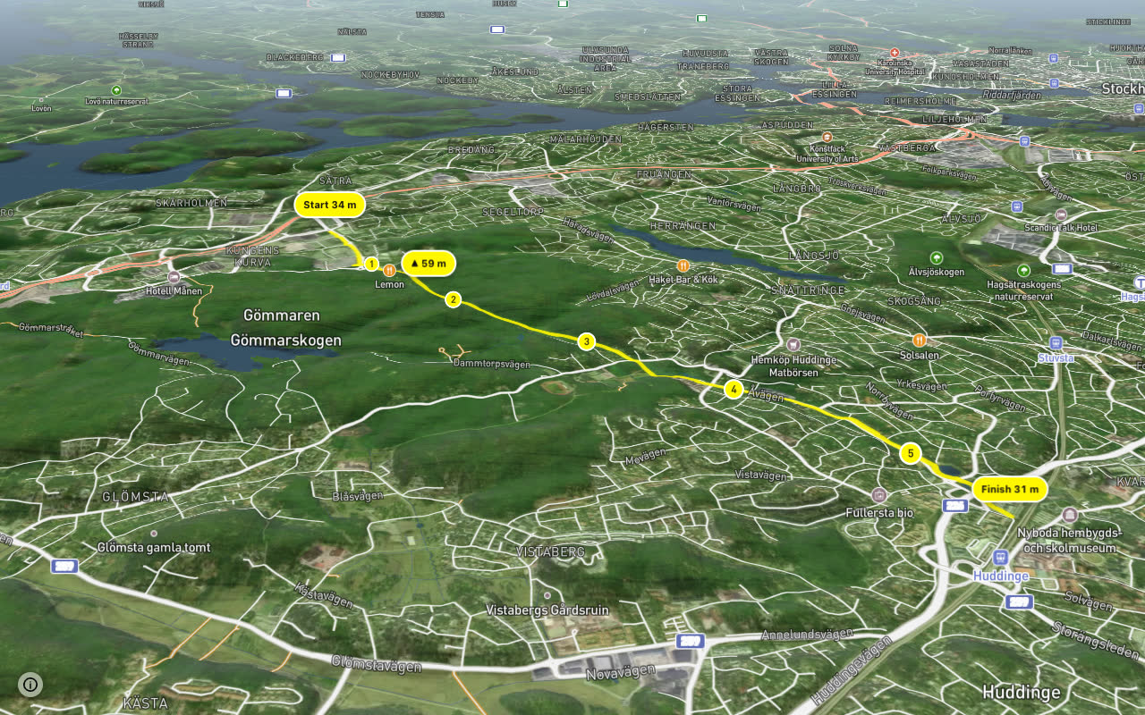 Regionalt cykelnät Stockholm (Gömmarenstråket) seen over 3D terrain