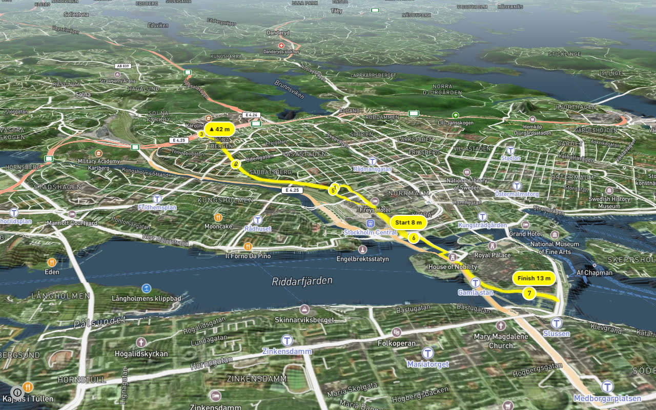 Regionalt cykelnät Stockholm (Solnastråket) seen over 3D terrain
