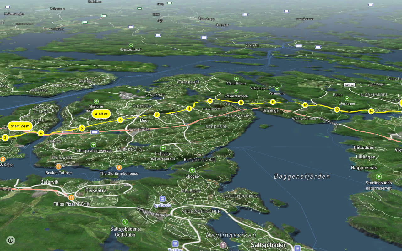 Regionalt cykelnät Stockholm (Värmdöstråket) seen over 3D terrain