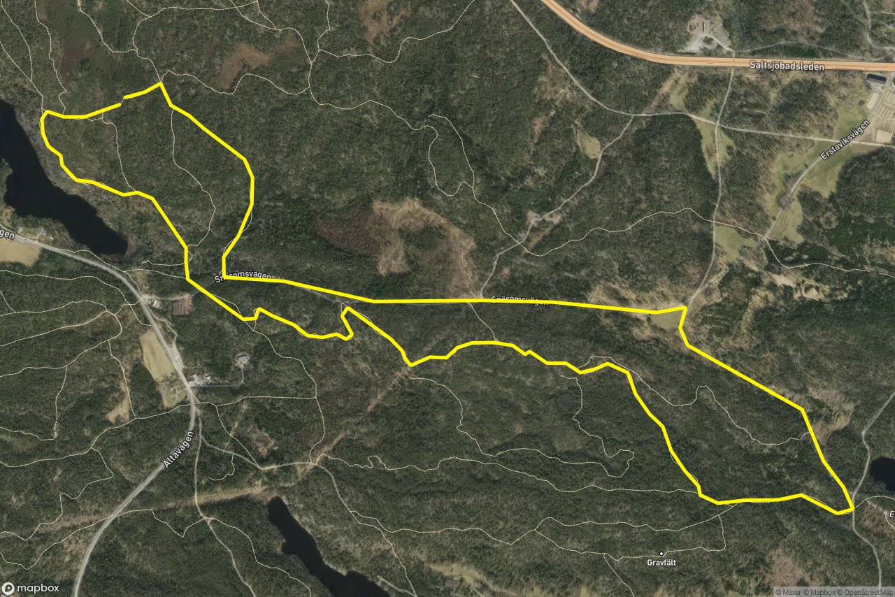 Snöromsvägen – Area 51 9 km loop seen over 3D terrain
