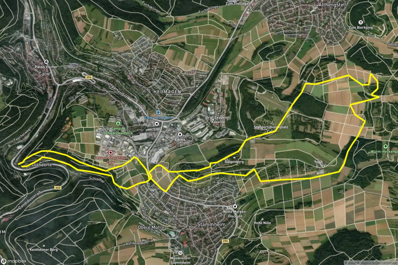 Galgenbergsteige – Himmelsleiter 15 km loop seen over 3D terrain
