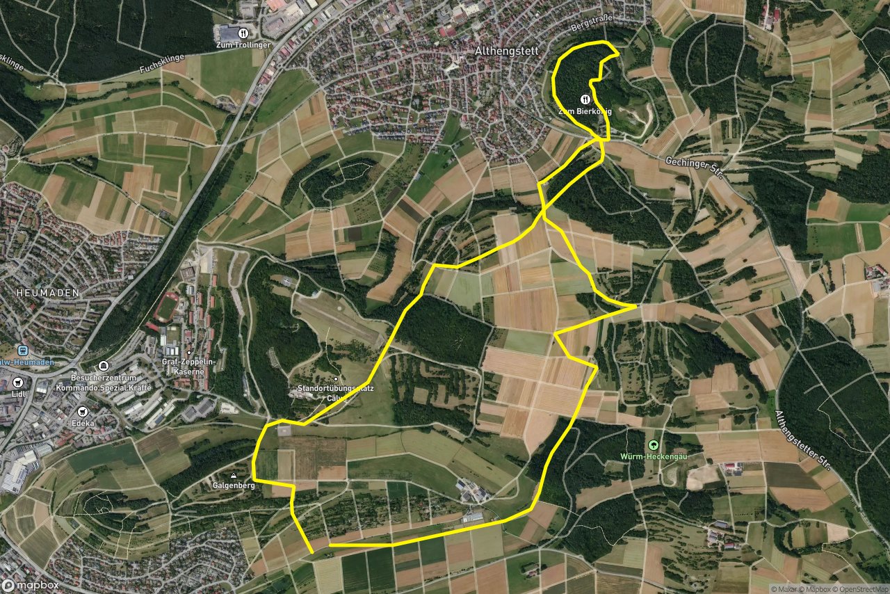 Heimbergweg – Galgenbergsteige 10 km loop seen over 3D terrain