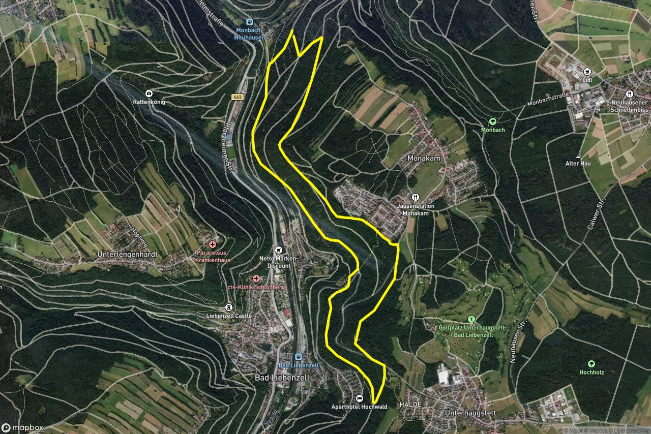 Lehmgrubenweg – Stahlsweg 9 km loop seen over 3D terrain