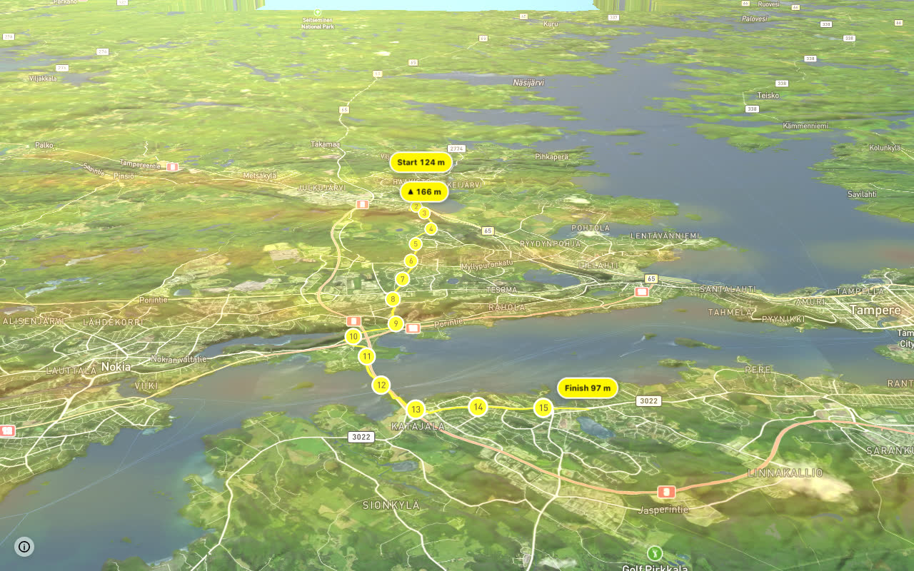 14 Pirkkala - Ylöjärvi seen over 3D terrain