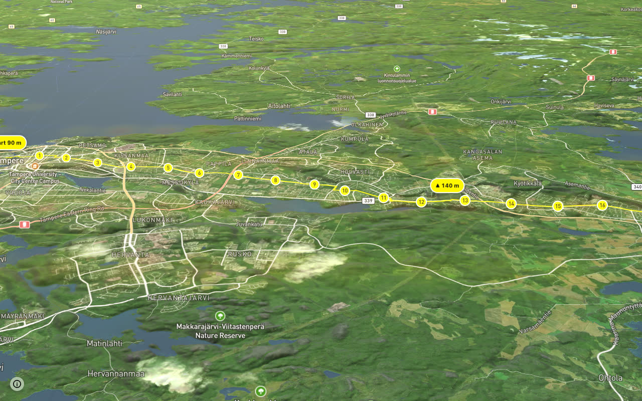 2 Tampere - Kangasala seen over 3D terrain