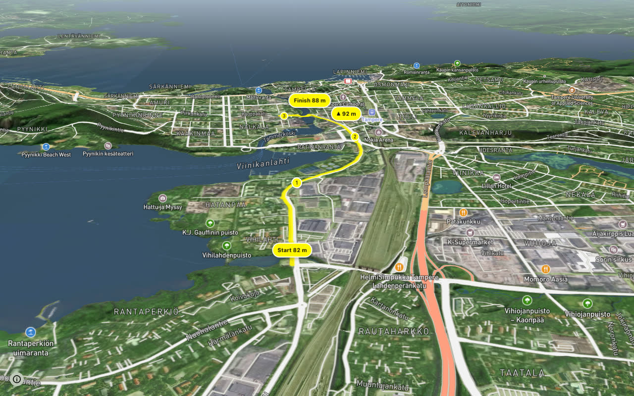 6 Tampere - Lempäälä - Vesilahti seen over 3D terrain