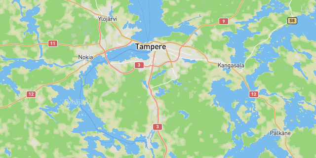 Map of the routes around Tampere