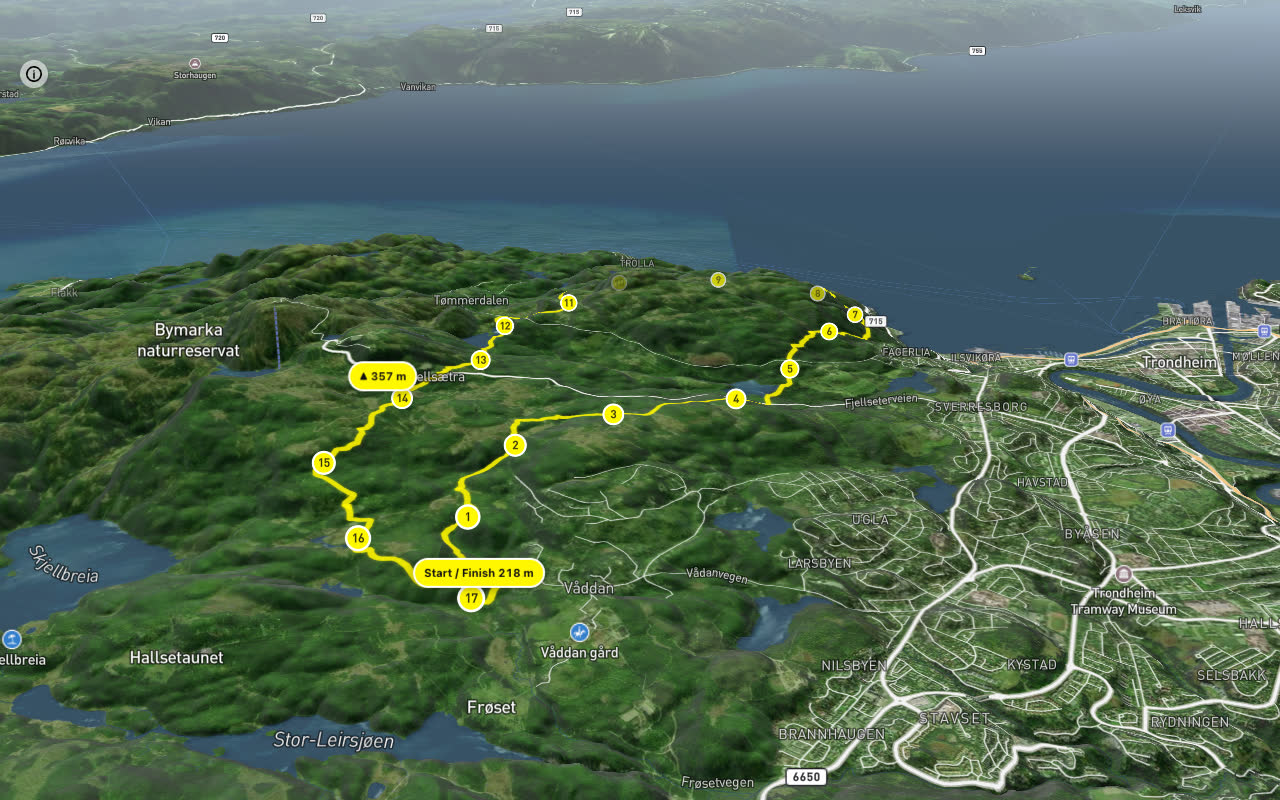 Driftsvegen – Snaken 1 17 km loop seen over 3D terrain