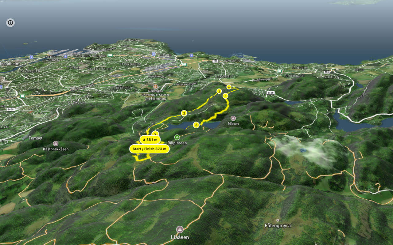 Estenstadvegen 8 km loop seen over 3D terrain