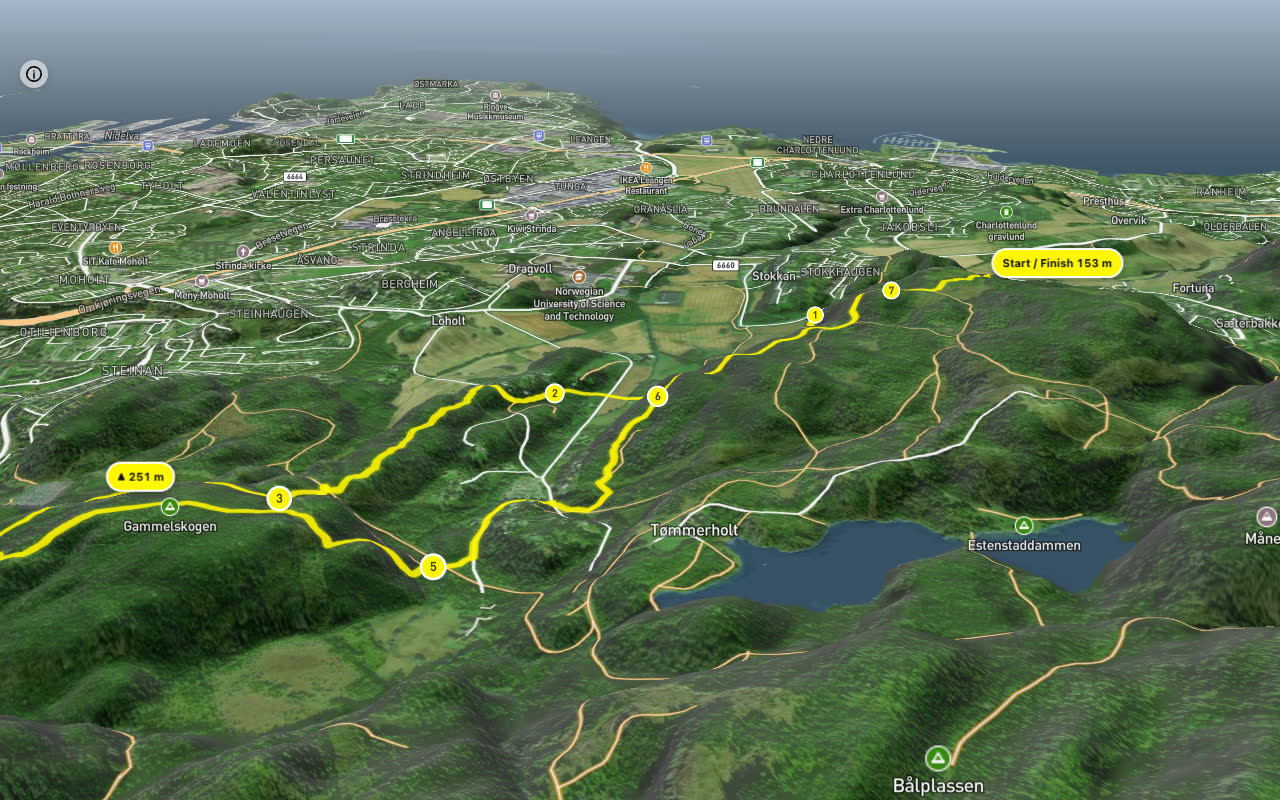 Estenstadvegen – Kleivavegen 8 km loop seen over 3D terrain