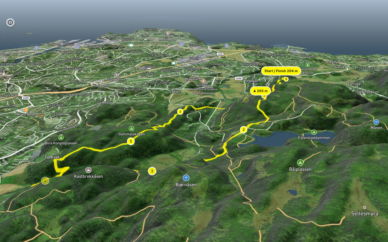 Estenstadvegen – Kleivavegen 8 km loop seen over 3D terrain