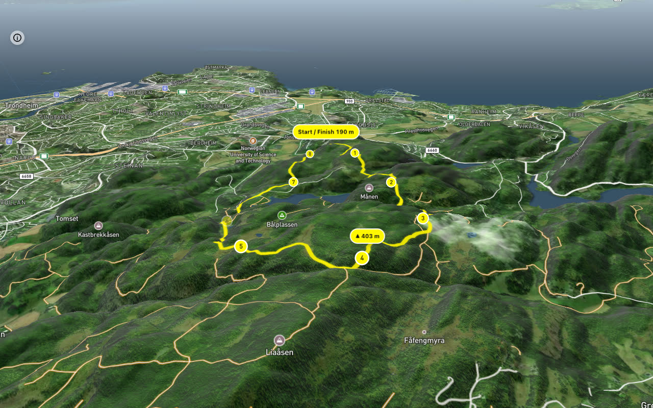 Estenstadvegen – Styggdalen 8 km loop seen over 3D terrain