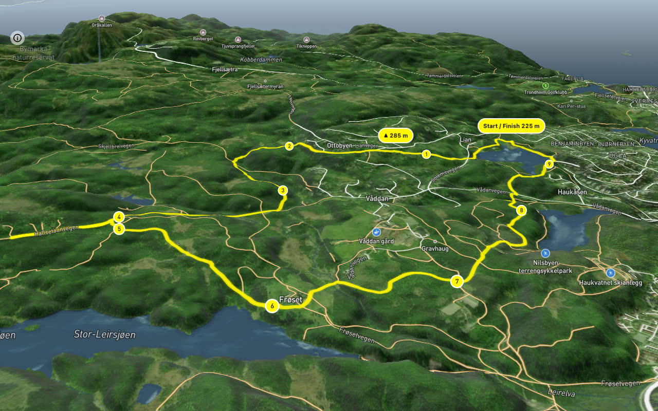 Hallsetaunvegen – Formannsvegen 10 km loop seen over 3D terrain