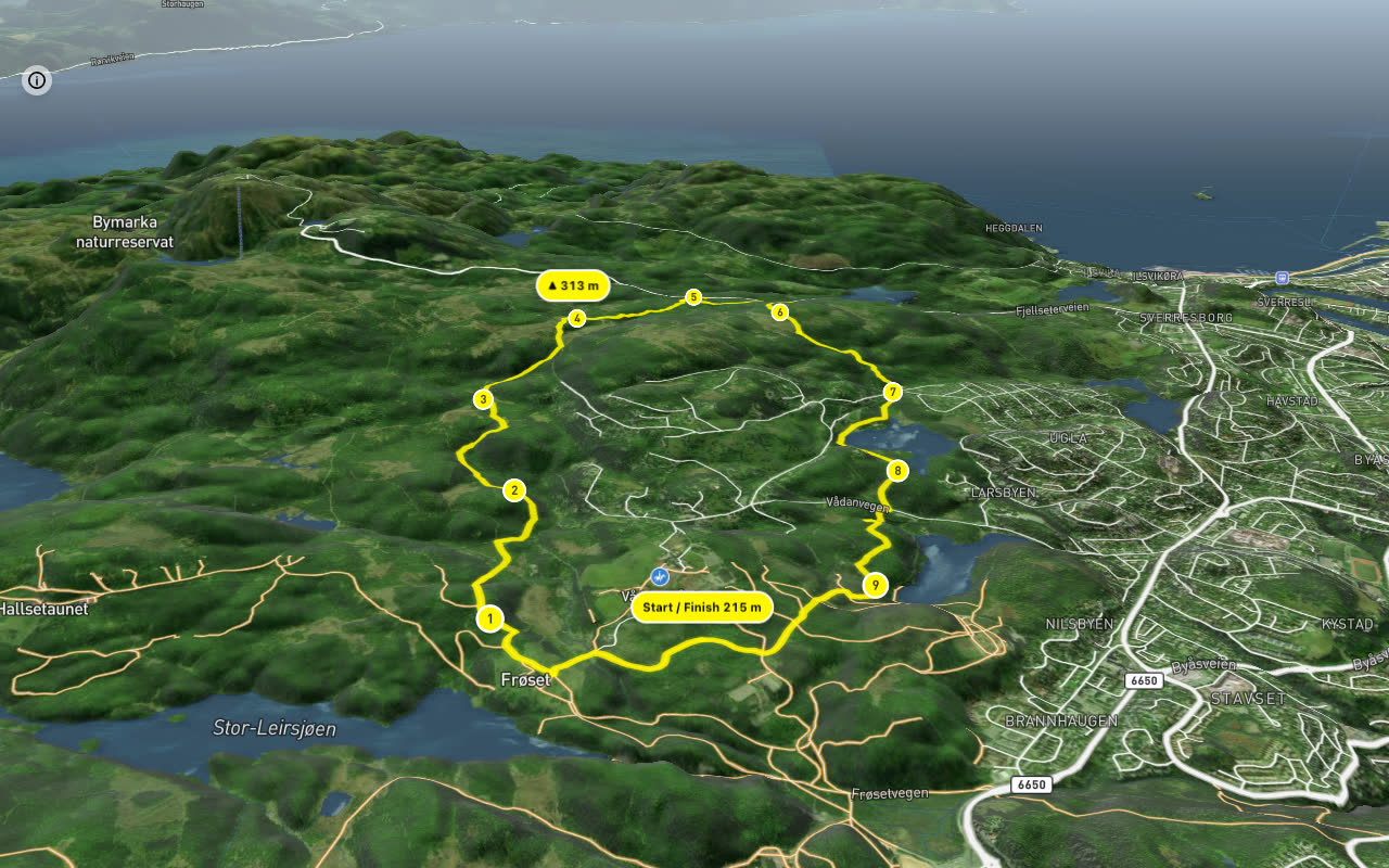 Snaken 2 – Høgåsdalen 10 km loop seen over 3D terrain