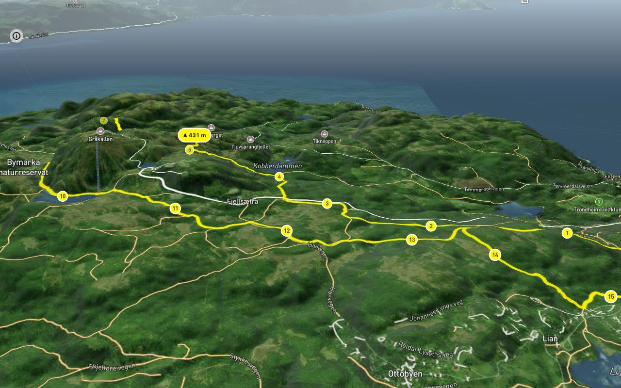 Turistvegen – Nordrenna 15 km loop seen over 3D terrain