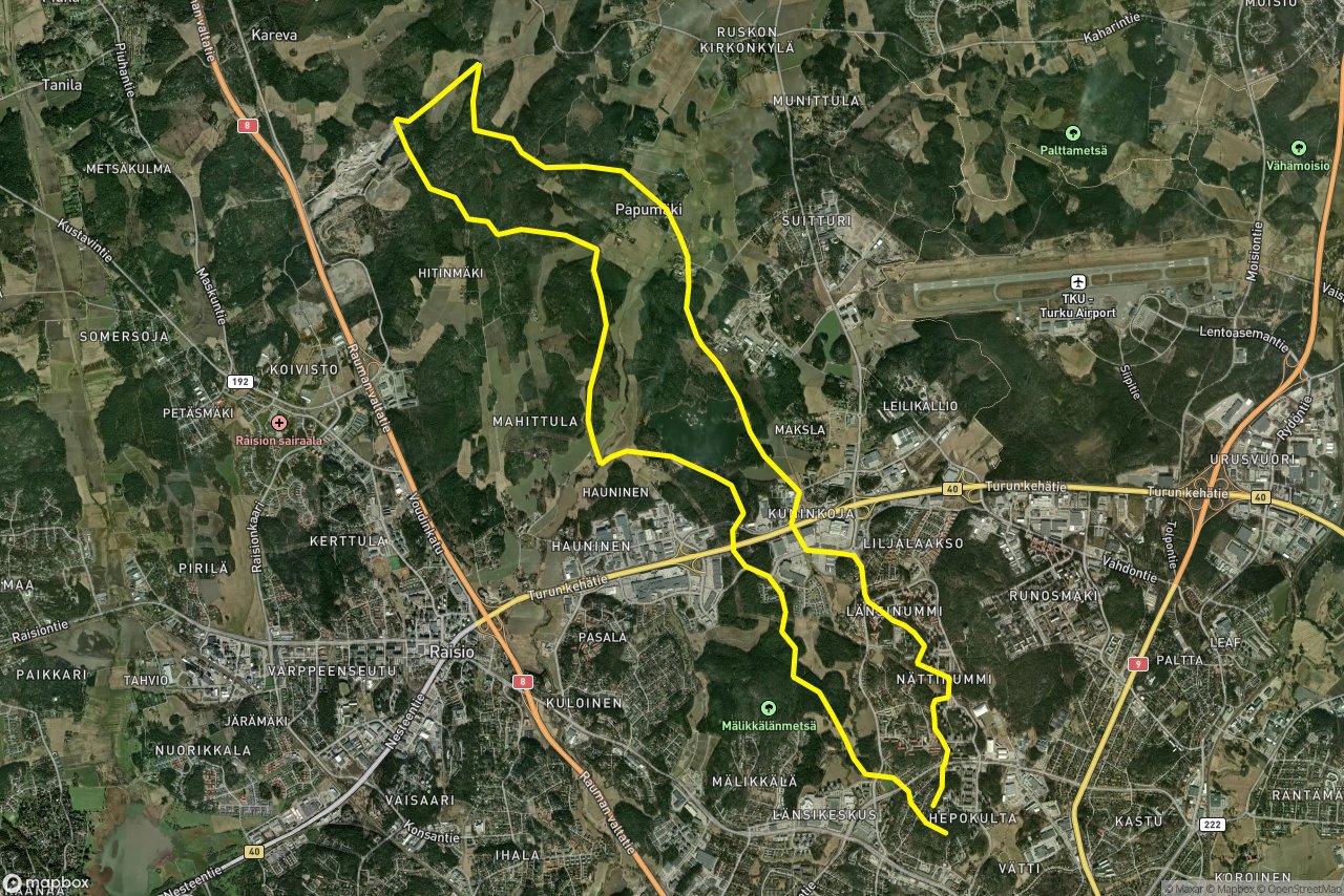 Kullaanpolku – Haunisten ulkoilureitti 23 km loop seen over 3D terrain