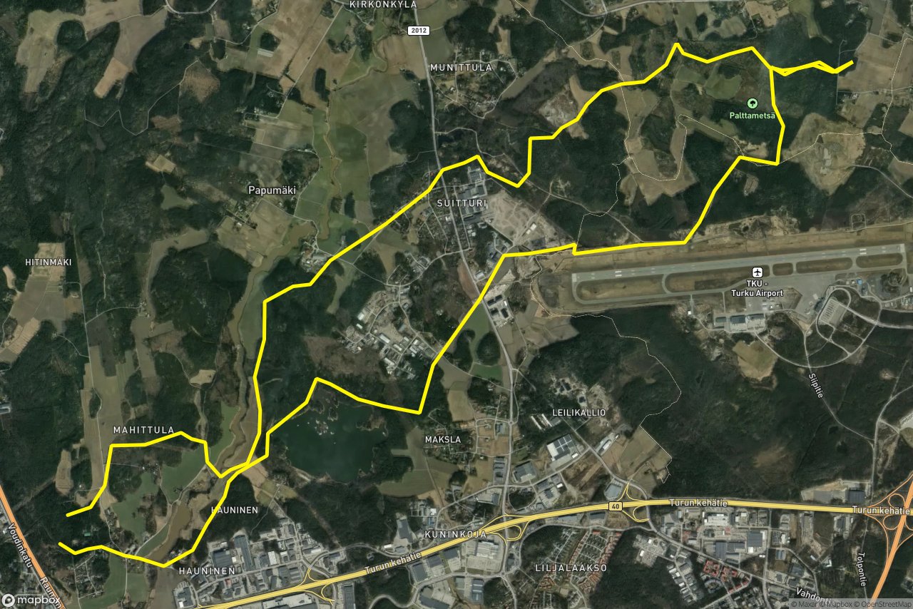Kullaanpolku – Lähteenmäentie 20 km loop seen over 3D terrain