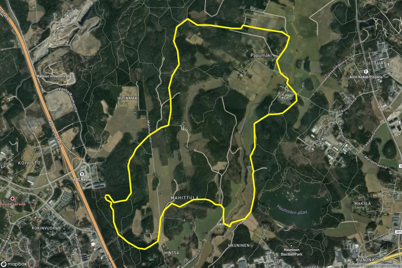 Kullaanpolku – Papumäentie 11 km loop seen over 3D terrain