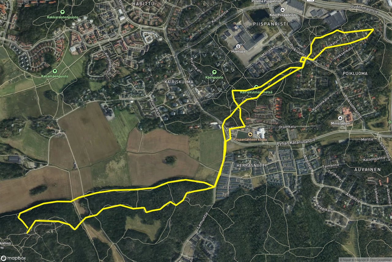 P.Katariinan polut – Ahmankatu 8 km loop seen over 3D terrain