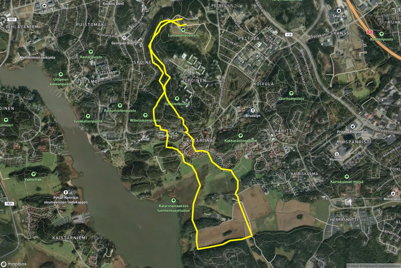 Rauvolantie – Kielokuja 10 km loop seen over 3D terrain