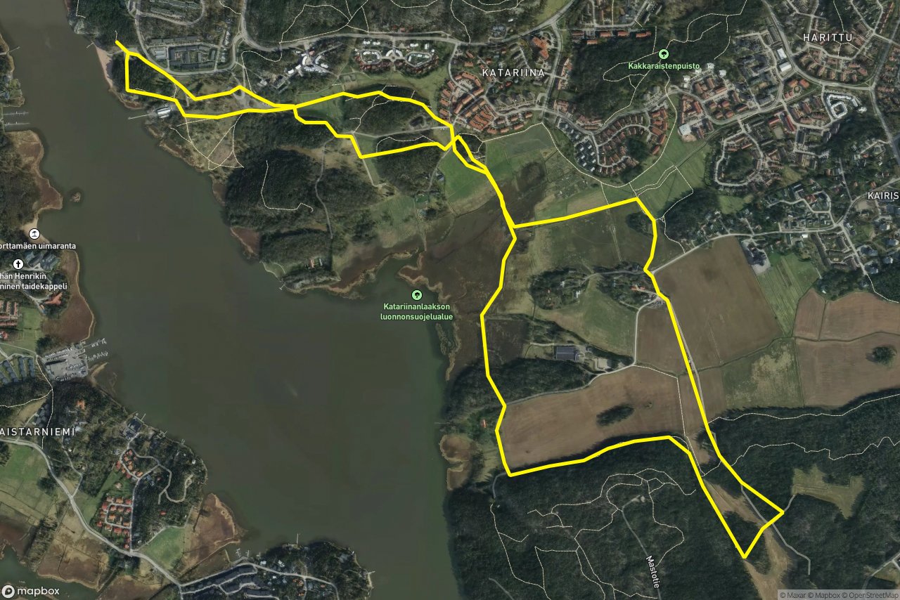 Rauvolantie – Paavonpolku 9 km loop seen over 3D terrain